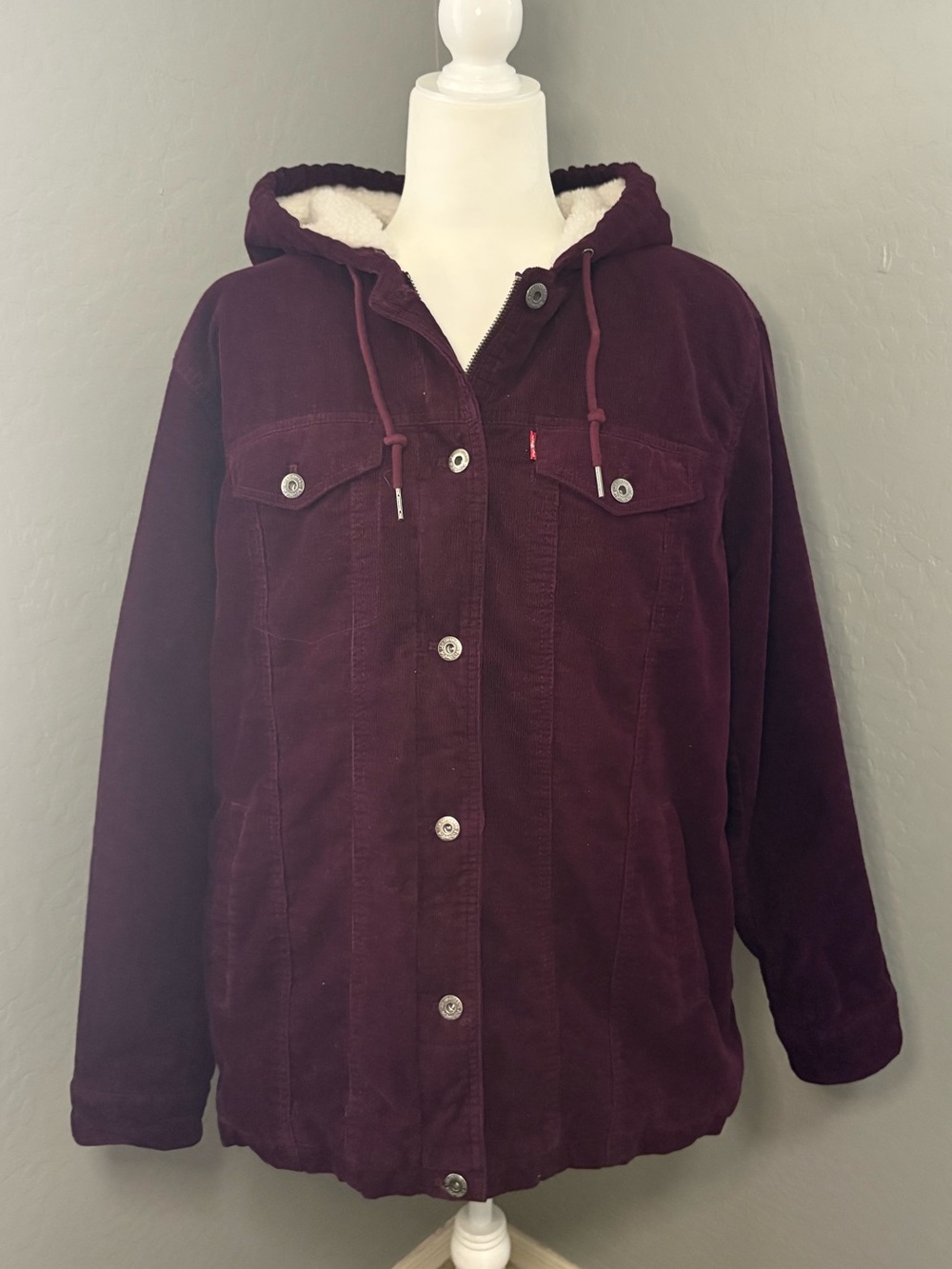 Levi's Women's Plum Corduroy Sherpa-Lined Hooded Jacket